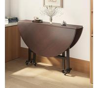 Table de salle à manger ronde en noyer 130 cm Table de cuisine pliante polyvalente avec 6 roulettes Design extensible et compact Idéal pour salle à manger et bureau