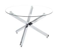 Table de salle à manger ronde en verre et métal d 110 cm argenté BUTLER
