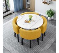 Table de salle à manger ronde et carrée moderne avec 4 chaises, meuble de cuisine peu encombrant, structure en métal, table de salle à manger multifonction pour 4 personnes, hauteur 22,80 cm