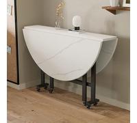 Table de salle à manger ronde extensible et pliable en bois avec 6 roulettes - Bureau polyvalent - Finition blanche - 100 cm - Parfaite pour les petits espaces et la décoration moderne