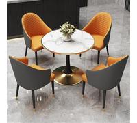 Table de salle à manger ronde moderne avec 4 chaises en cuir pour bureau, réception, club, négociation, salle à manger, salon, cuisine, 80 cm, gris foncé et blanc cassé, gris foncé et orange