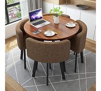 Table de salle à manger ronde moderne avec 4 chaises, petit bureau, table de conférence et chaises, meubles de salle à manger pour cuisine, salon, marron (80 cm)