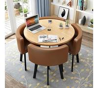 Table de salle à manger ronde moderne avec 4 chaises, table de conférence compacte élégante pour cuisine et salon, 80 cm, finition café, idéale pour les petits espaces