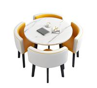Table de salle à manger ronde moderne avec 4 chaises, table de conférence élégante pour petits espaces, cuisine, petit déjeuner, bar, jaune et blanc, parfait pour les salles à manger et les cafés