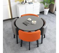 Table de salle à manger ronde moderne avec une table et quatre chaises, forte capacité de charge, faible encombrement, convient pour plusieurs scénarios A 3