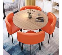 Table de salle à manger ronde moderne du milieu du siècle avec 4 chaises, idéale pour salon, bureau, conférence et réception - Finition marron