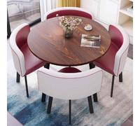 Table de salle à manger ronde moderne du milieu du siècle avec 4 chaises, meubles marron élégants pour salon, bureau et salle de réception - Parfait pour la décoration de la maison