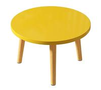 Table de salle à manger ronde moderne du milieu du siècle, petit bureau de cuisine et ordinateur avec dessus en grain de bois et pieds en bois massif, élégant accent jaune pour salle à manger et