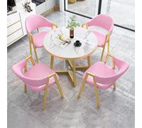 Table de salle à manger ronde moderne du milieu du siècle pour 4 personnes - Finition imitation marbre avec 4 chaises Idéal pour appartement, cuisine, hôtel et conférence
