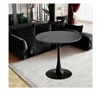 Table de salle à manger ronde moderne en forme de tulipe - Dessus en granit noir, piédestal en métal, 60 cm - Table basse élégante pour cuisine et salle à manger, table d'appoint de loisirs pour