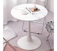 Table de salle à manger ronde moderne en granit avec piédestal en métal - Table de cuisine et de salle à manger en forme de tulipe, table d'appoint blanche de 60 cm pour salon et loisirs