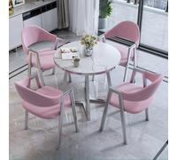 Table de salle à manger ronde moderne en imitation marbre blanc pour 4 personnes - Table de cuisine élégante avec bord en plastique argenté et pieds en acier au carbone Comprend 4 chaises en cuir