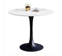 Table de salle à manger ronde moderne en pierre frittée avec plateau en marbre brillant et base ronde en tulipe, idéale pour la maison, café, restaurant, noir, 80 cm