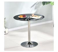 Table de salle à manger ronde moderne en verre pour 2-4 personnes 60/70/80 cm Table de bistrot avec base chromée Table de petit déjeuner circulaire élégante (noir 70 x 70 x 73 cm)