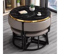 Table de salle à manger ronde noire de 90 cm avec 4 chaises - Meubles de salle à manger modernes et minimalistes pour salles de conférence, salons et salons (gris)