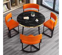 Table de salle à manger ronde noire moderne de 89,9 cm avec 4 chaises, cuisine et bureau en fourrure, décoration élégante de salle à manger et de salon, parfait pour les salles de conférence et les