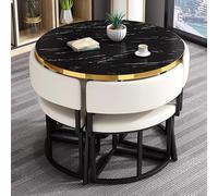 Table de salle à manger ronde noire moderne de 89,9 cm avec 4 chaises, cuisine et bureau, table élégante pour salle de conférence et salon (blanc)