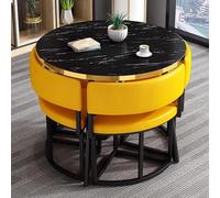 Table de salle à manger ronde noire moderne de 89,9 cm avec 4 chaises jaunes, petit meuble de cuisine et de bureau, idéal pour salle à manger, salle de conférence et salon