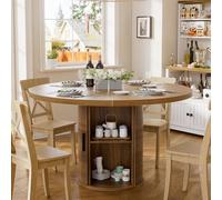 Table de Salle à Manger Ronde Pied Central Table Cuisine Ronde 100CM Table à Manger Rond avec étagère de rangement à 2 niveaux et porte coulissante en bois Table de Cuisine Round pour 4 Personnes