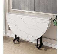 Table de salle à manger ronde pliable avec 6 roues - Économie d'espace - Hauteur réglable - Support en acier au carbone - 3 configurations pour les petits espaces - Portable et polyvalente