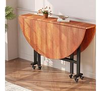 Table de salle à manger ronde pliable en bois avec 6 roulettes, table de cuisine extensible et polyvalente pour la maison et le bureau - Gain de place, mobilité facile, design élégant