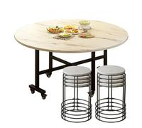 Table de salle à manger ronde pliante avec 4/6/8 tabourets et 6 roulettes, table de cuisine peu encombrante, cadre en métal robuste, pour 4 à 8 places, idéale pour les petits espaces (blanc, 120 cm)