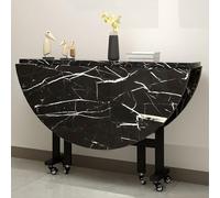 Table de salle à manger ronde pliante mobile avec 6 roues - Économie d'espace - Cadre en acier au carbone - Design polyvalent en 3 formes - Parfaite pour les petits espaces et les besoins de salle à