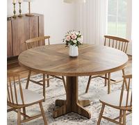 Table de salle à manger ronde, table de salle à manger de 120 cm avec plateau et pieds en bois, table de salle à manger de ferme avec base en bois, table de cuisine rustique pour 4-6 personnes, grande