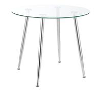 Table de salle a manger ronde verre trempe acier 75 x 80 cm transparent chrome