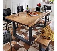 Table de salle à manger rustique en bois massif, table de cuisine rectangulaire à bords vivants, grande table de ferme pour 2 à 8 ans, meubles de salle à manger en bois naturel (120 x 60 x 74,9 cm (l