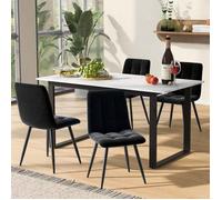Table de salle à manger télescopique, 140/180x80x75cm, pieds en métal en fer & pieds en tube carré (Plateau MDF blanc moderne avec