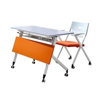 Table de salle de conférence 120 x 50 75 cm Orange Bureau pliable à rabat Mobile Entraînement avec chaise et roues déflecteurs Convient pour OfficeMeeting