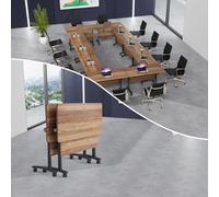Table de salle de conférence pliable avec roulettes - Table de réunion rabattable pour 2 à 16 personnes, grande table de séminaire pour bureau, écoles et salles de formation, 160 cm, jaune