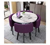 Table de salon cuisine loisirs table nordique combinaison 1 table et 4 chaises Table de réception moderne minimaliste aspect marbre Table ronde café beauté (violet)