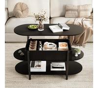 Table de Salon Modernes avec Plateau Relevable, Table Basse Relevable avec Rangement Caché et Compartiments Ouverts Table de Salon Basse avec Pieds en Métal pour Salon, Chambre (Noir-3, 106x44x63)