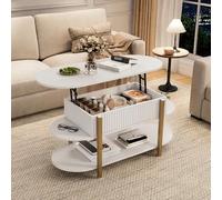Table de Salon Modernes avec Plateau Relevable, Table Basse Relevable avec Rangement Caché et Compartiments Ouverts Table de Salon Basse avec Pieds en Métal pour Salon, Chambre (Blanc-3, 106x44x63)