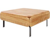 Table-basse Shavani 90 x 90 cm, acacia naturel, 2 portes, pieds en L, métal noir