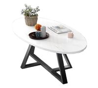 Table de Salon Table Basse Ovale décorative Moderne avec Cadre en métal, Facile à Assembler, idéale for Le Salon, la Maison ou Le Bureau, 120 x 58 x 45 cm Ronde(White Cracked Black)