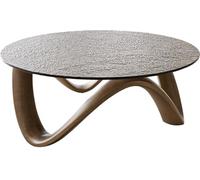 Table de Salon Tanju Or 90x90 cm avec Verre en Relief Taupe Table Basse