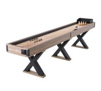 VEVOR Table de Shuffleboard 348,5 cm de Long, Table de Jeu de Palets et de Quilles 2-en-1, avec Plateau Résistant aux Rayures, Pieds, 8 Palets, Jeu de Quilles, Cire et Brosse, pour Famille Amis