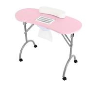 Table de soin des ongles avec aspirateur, station de travail rose, portable, table de soin des ongles avec roulettes et sac intégré, convient pour une utilisation à la maison, dans les ongles