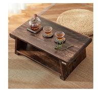 Table de sol japonaise, table basse pliante rétro en bois avec étagère de rangement à 2 niveaux pour salon, baie vitrée et café (80 x 40 x 33 cm)