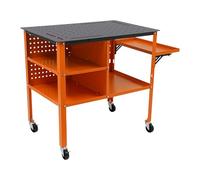 Table de soudage - 111 x 60 x 85 cm - Charge maximale : 500 kg - Plateau de table : 2,5 mm - Pieds en acier de 1,8 mm - 4 roulettes (2 verrouillables) - Établi de soudage avec étagères à outils et kit