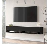 Meuble TV à 2 Portes Meuble de Rangement Design pour Salon avec 2 Espaces de Stockage Panneau de Particules Mélaminé 30 x 180 x 32 cm Noir