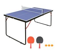 Table de tennis de table pliable avec filet et raquettes, pour usage extérieur/intérieur, surface bleue, comprend 2 raquettes et 3