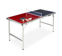Relaxdays Table de ping-Pong Pliante, Portable, Filet, 2 Raquettes, 3 balles, Alu, MDF, 67,5 x 151 x 67,5 cm, Rouge/Bleu, 1