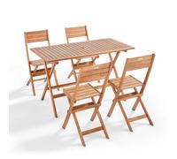 Table de terrasse et 4 chaises pliantes en bois - Oviala