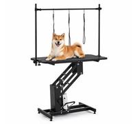 Table de toilettage hydraulique professionnelle pour chiens et chats - Hauteur réglable - Surface antidérapante - Bras pivotant avec sangle - Cadre acier stable - Levage silencieux - Idéale tonte/bain