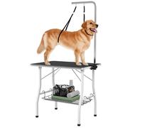 Table de toilettage pour chien - PawHut - plateau antidérapant caoutchouc avec 2 sangles - potence réglable inox - 90x60x76cm - noir