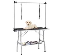 vidaXL Table de toilettage pour chiens 171070 Réglable Pliable 2 boucles Panier Noir et argenté